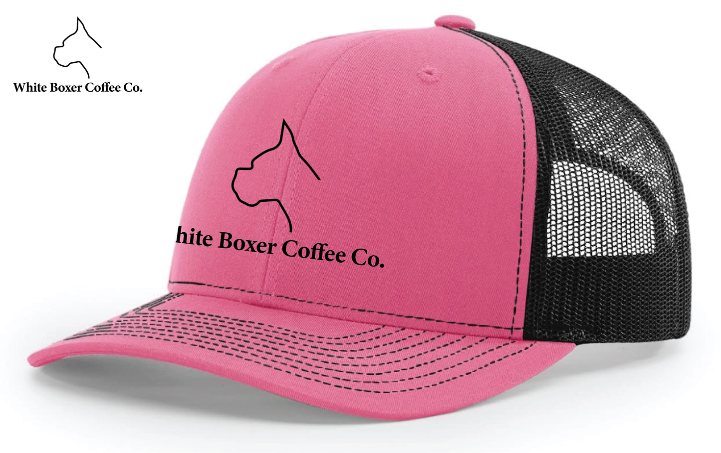 White Boxer Coffee Company Baseball Hat Pink and Black